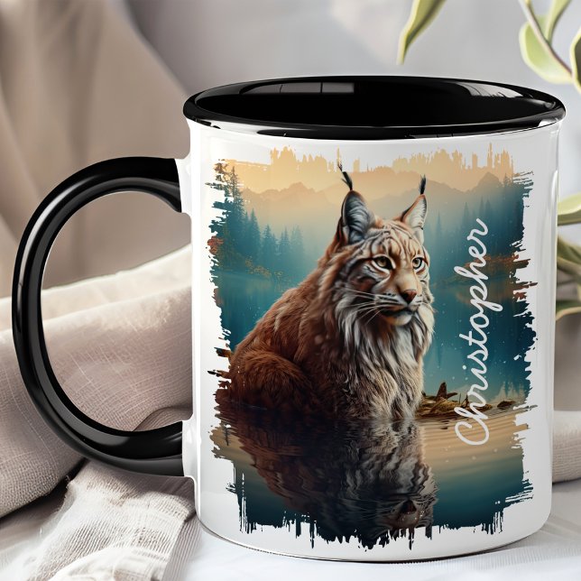 Mug Lynx par réflexion sur le lac de montagne (Créateur téléchargé)
