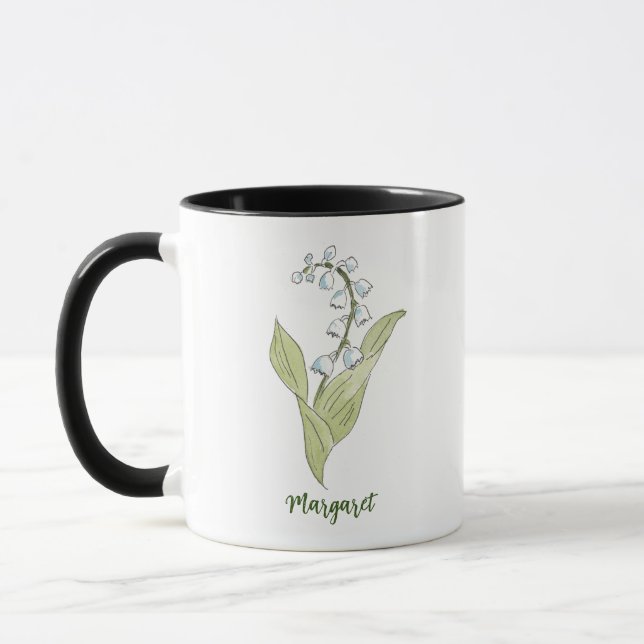 Mug Lys de la Vallée Fleur d'anniversaire mai dessinée (Gauche)