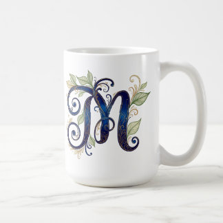Mug M cursif – Monogramme élégant bleu et or