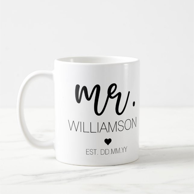 Mug M. Elegant Nom personnalisé Mariage Nouveau cadeau (Gauche)