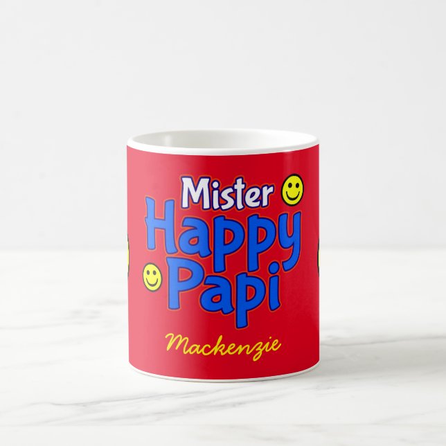 Mug M. Happy Papi avec Smile Emojis et nom sur RED (Centre)