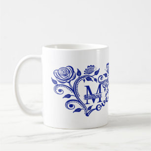 Mug M personnalisé en bleu marine avec motif floral