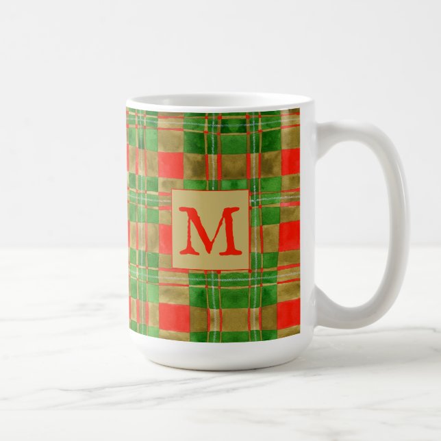 MUG MAC GREGOR TARTAN Blanc Grand + Initiale (Droite)