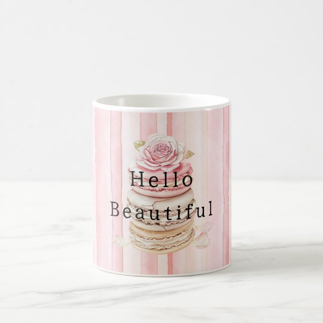 Mug Macarons à rayures blanches roses (Centre)