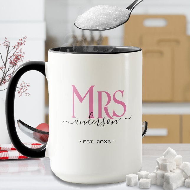 Mug Madame épouse Mme mariage anniversaire de mariage (pink Mrs. accent coffee mug for a wife / bride)