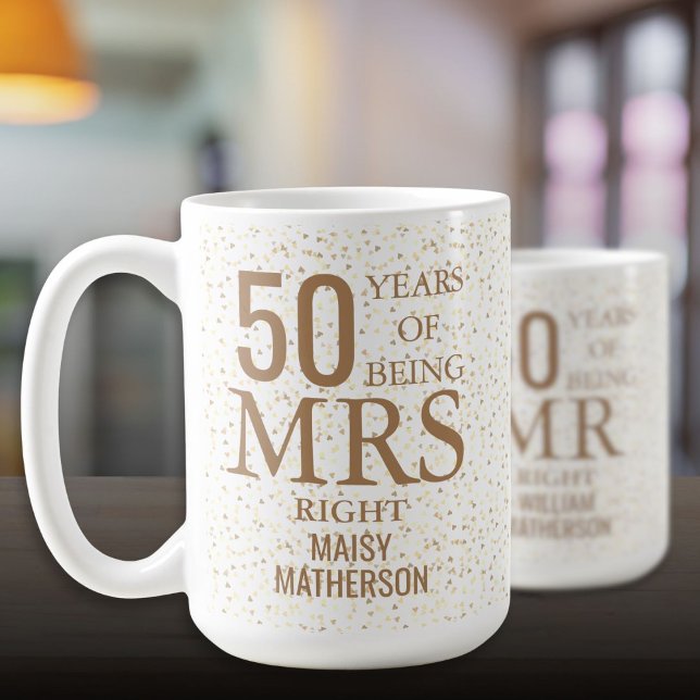 Mug Madame Right Fun 50e anniversaire Mariage Coeurs d (Mrs Right Fun 50th Wedding Anniversary Gold Hearts Coffee Mug)