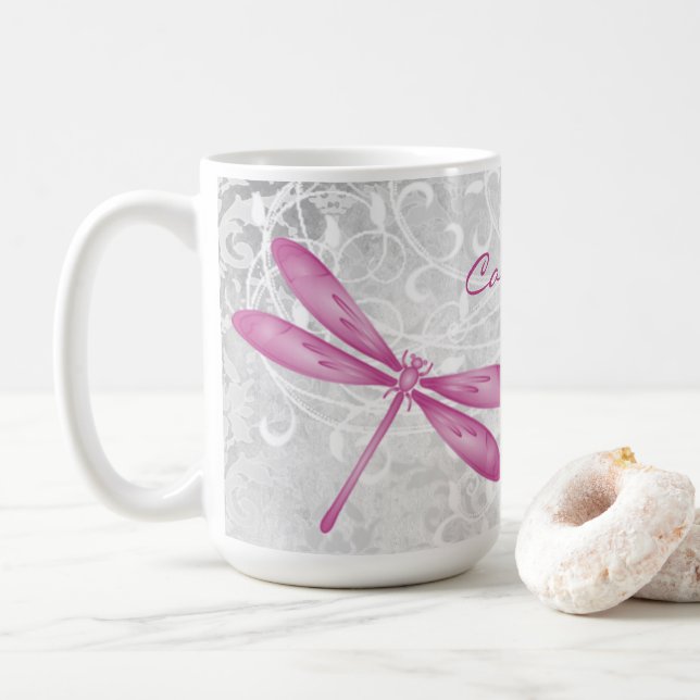 Mug Magenta Dragonfly Boug de café personnalisé (Avec donut)