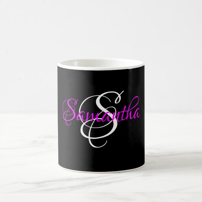 Mug Magenta Monogramme noir Customisé à un script élég (Centre)