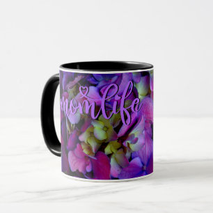 Mug Magenta Purple bleu jaune Hydrangeas fleurs maman