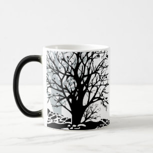 Mug Magic Abstrait moderne arbre noir silhouette ombre blanc