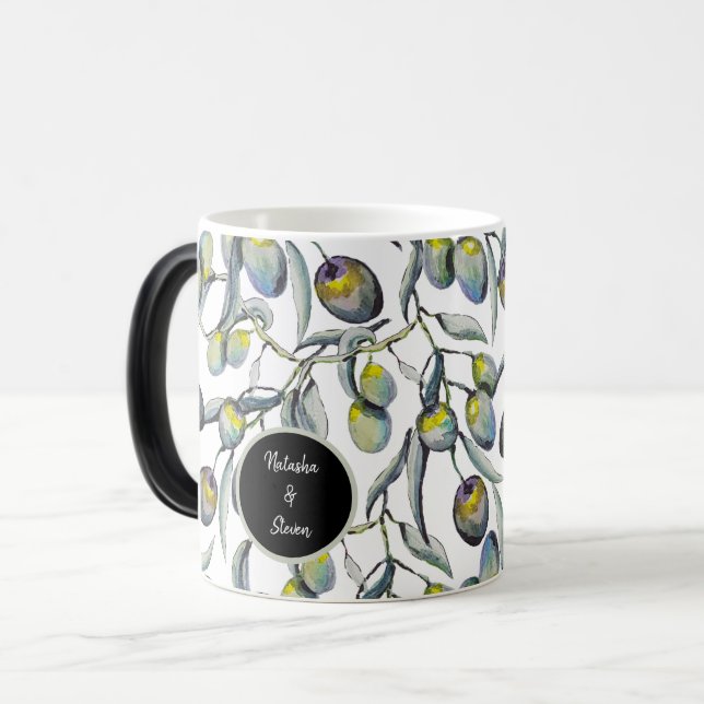 Mug Magic Aquarelle bleu pourpre Branche d'olive (Devant gauche)