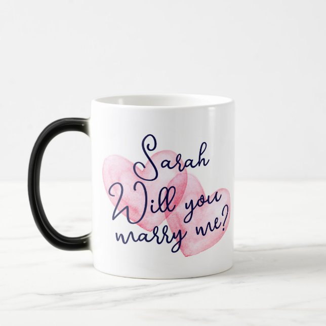 Mug Magic Aquarelle Coeurs Époux Me Marier Proposition Café  (Gauche)