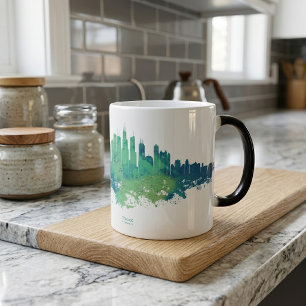 Mug Magic Aquarelle de la skyline de Chicago Bleu Vert Art d