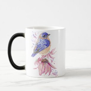 Mug Magic Art graphique et aquarelle Bleu Jardin Oiseau Art