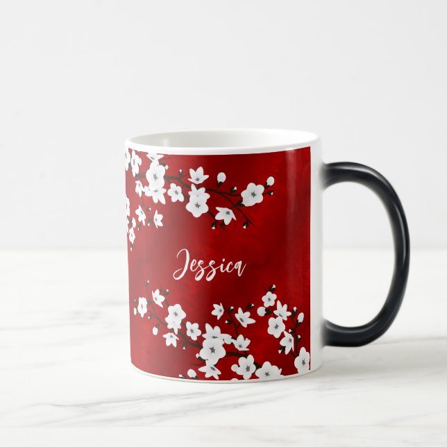 Mug Magic Asie Floral Blanc Cerisier Fleur Rouge Monogramme (Droite)