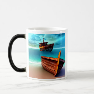 Mug Magic Bateaux déserts sur une plage abandonnée