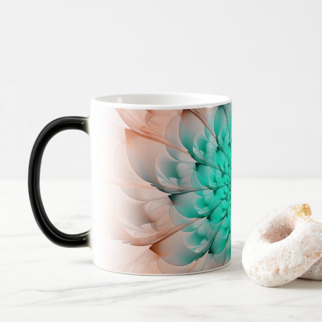 Mug Magic Belle fleur de fractale de turquoise de fleur de (Avec donut)