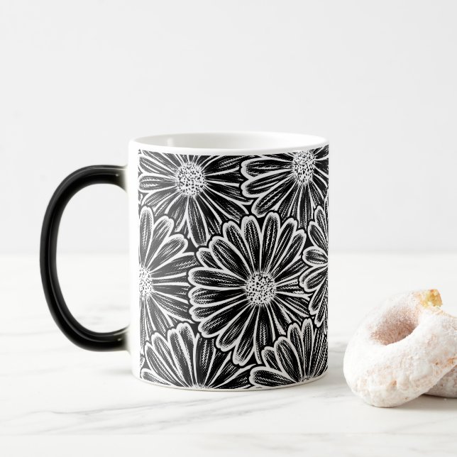 Mug Magic Belle Fleur de marguerite, Illustration de demi-te (Avec donut)