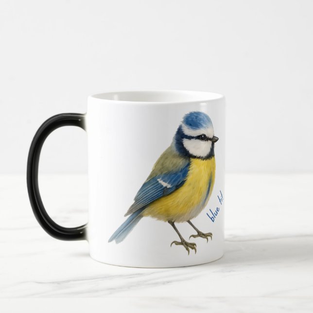 Mug Magic Bird Blue Tit Mug, Watercolour Garden Bird Art (Gauche)