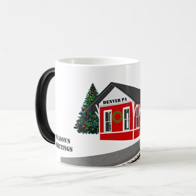 Mug Magic Bonnes Fêtes Train Depot Votre Ville Année Coupe (Devant gauche)