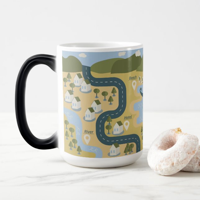 Mug Magic Caricature élégante paysage carte de voyage (Avec donut)