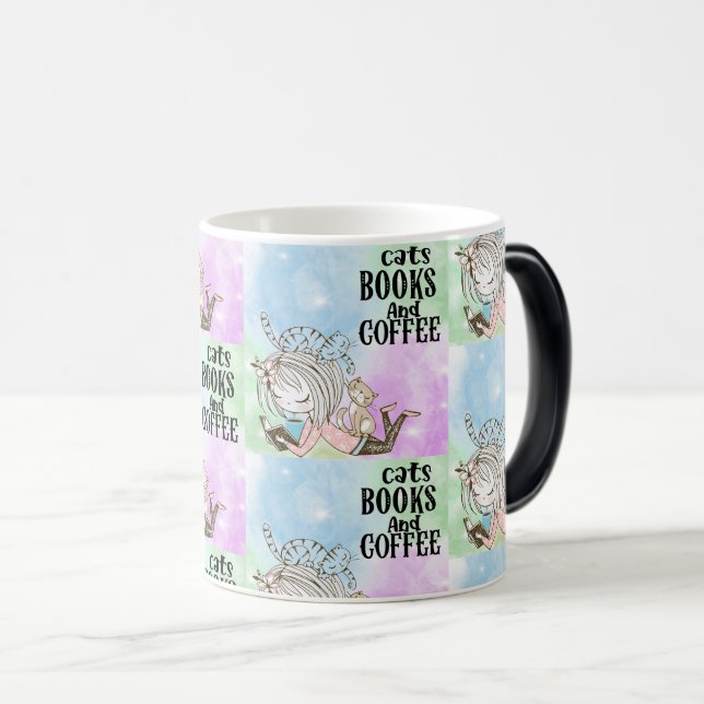 Mug Magic Charming Chat & Girl Lecture Livres Arrière - plan (Devant droit)