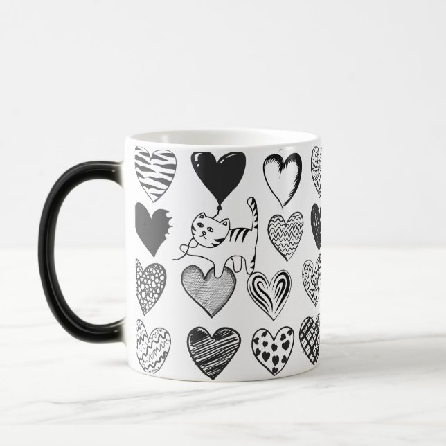 Mug Magic Chat noir et blanc et Motif de coeur (Gauche)