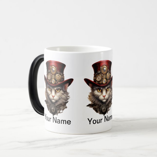Mug Magic Chat Steampunk avec chapeau rouge (Devant gauche)
