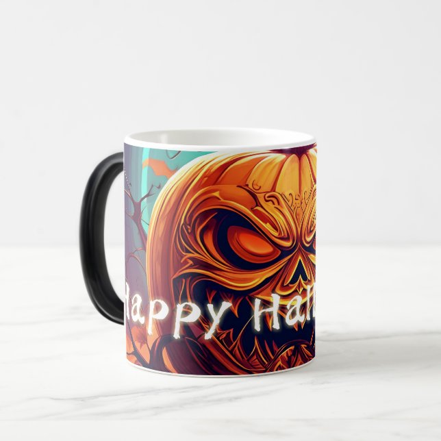 Mug Magic Citrouille orange effrayant avec visage, Halloween (Devant gauche)