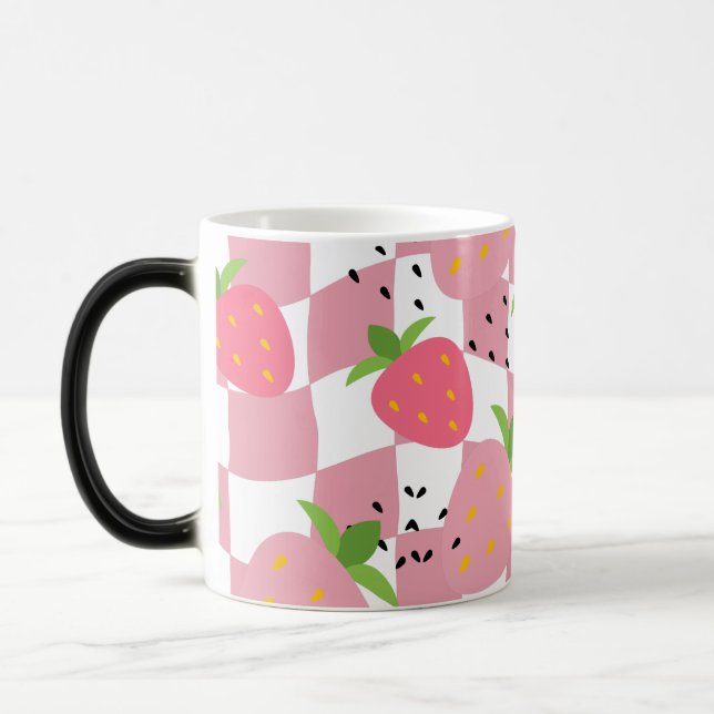 Mug Magic Cool Pink Kitchen Fraises À damiers Design (Gauche)