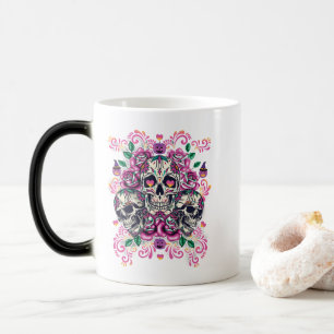 Mug Magic Crâne floral, squelette aquarelle rose, Halloween