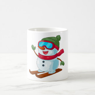 Mug Magic Cute Skiing Snowman Illustration