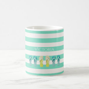 Mug Magic Décor de tongs à rayures blanches turquoise