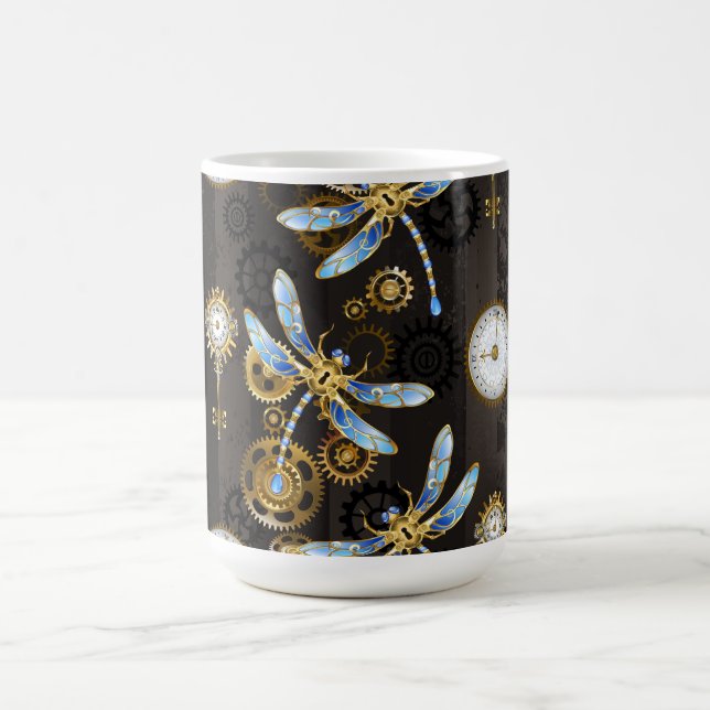 Mug Magic Dragonflies de Steampunk sur arrière - plan rayé b (Centre)
