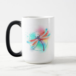 Mug Magic Dragonfly rouge sur l'arrière - plan aquarelle