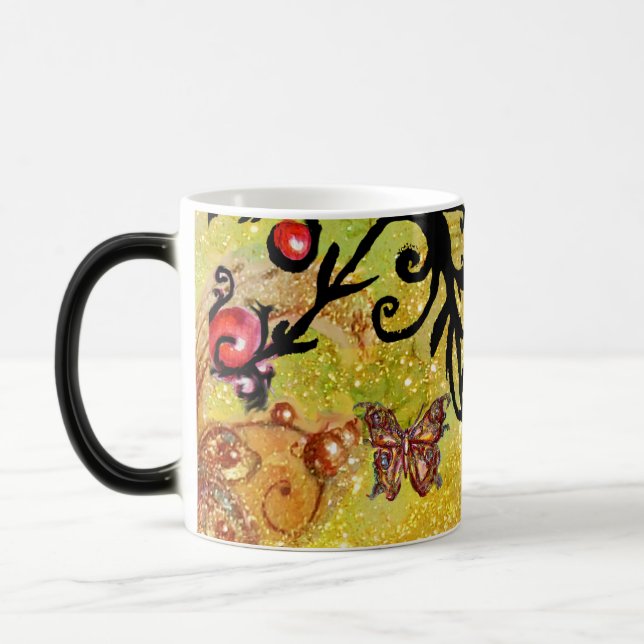 MUG MAGIC ÉCLAIRAGE JAUNE, MONOGRAMME FLORAL NOIR, (Gauche)