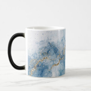 Mug Magic Élégant Flux Abstrait Paillettes Bleu Or          