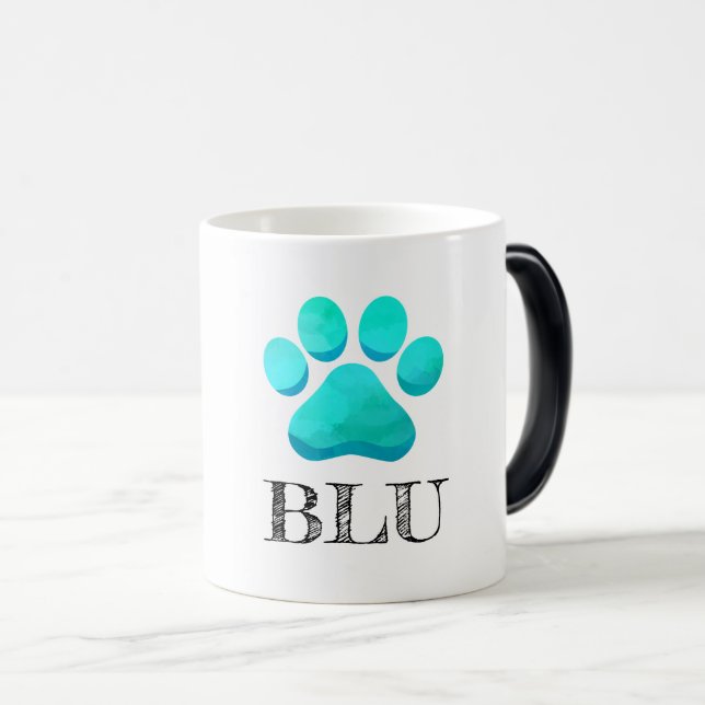 Mug Magic Empreinte de patte Aqua NOM D'Animal De Compagnie  (Devant droit)