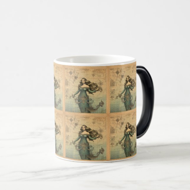 Mug Magic Enchanter la sirène sur la carte antique (Devant droit)