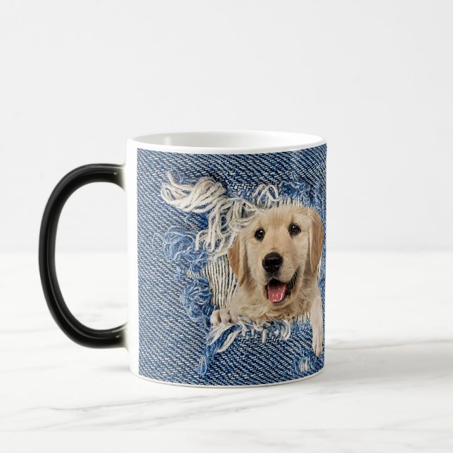 Mug Magic extraction dorée dans trou en denim effilé (Gauche)
