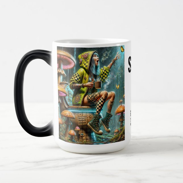 Mug Magic fille cyberpunk sur champignon (Gauche)