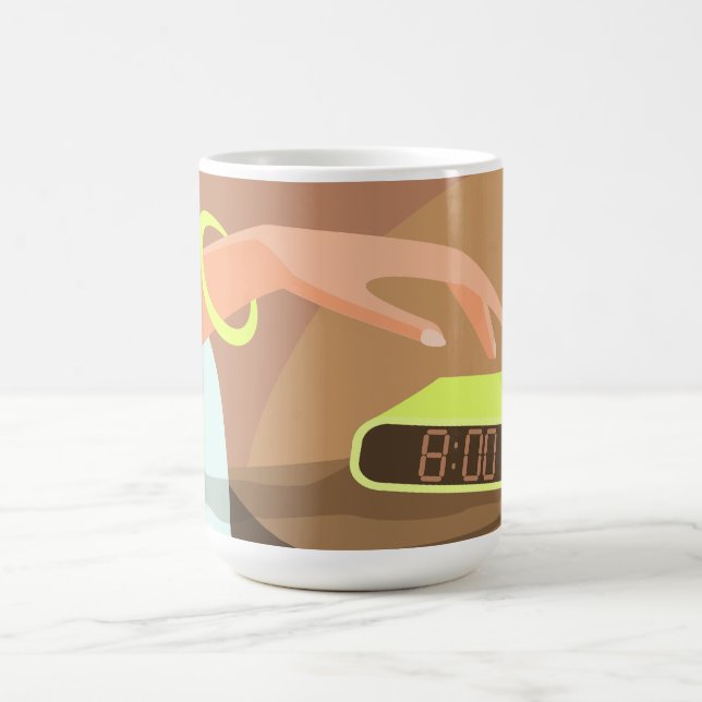 Mug Magic Filles main poussant sur le bouton snooze du révei (Centre)