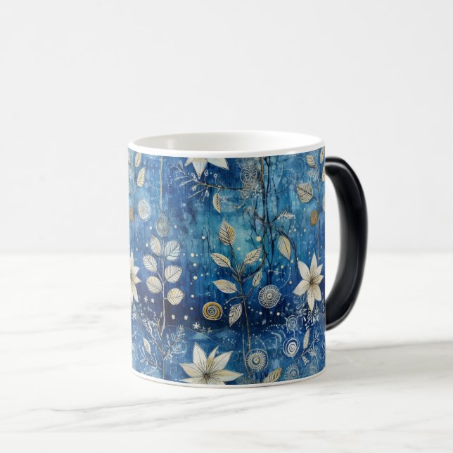 Mug Magic Flore Bleue & Blanc Élégante - intemporelle (Devant droit)