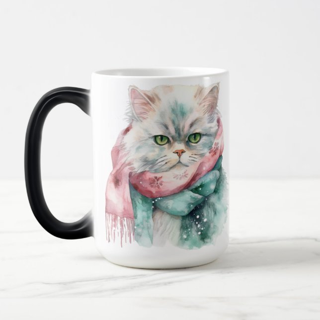 MUG MAGIC FLUFFER HIVER CHAT VERT & BLEU CASQUETTE ÉCRAN (Gauche)