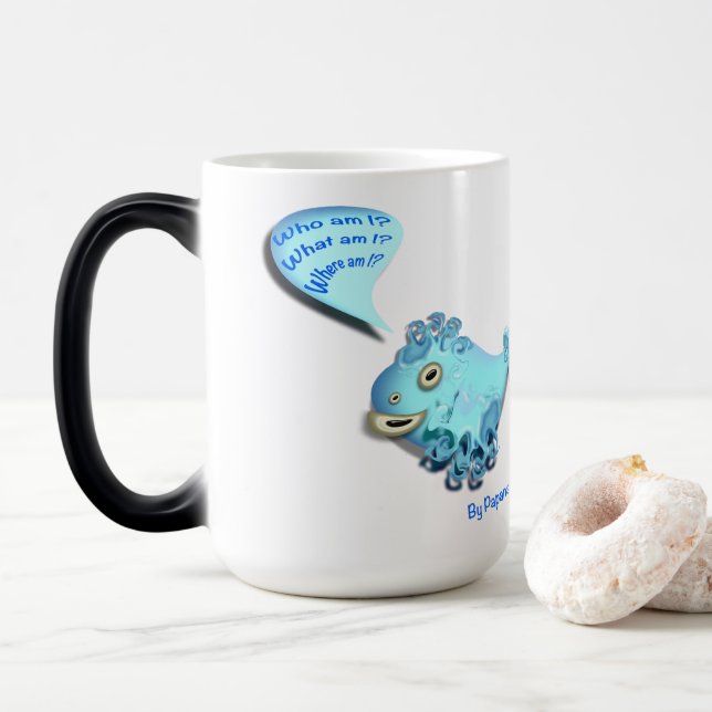 Mug Magic frappée, bande dessinée, autocollante, qui suis-je (Avec donut)