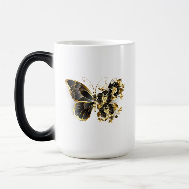 Mug Magic Gold flower Butterfly with Black Orchid (Gauche)
