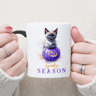 Mug Magic Halloween aquarelle siamese chat avec citrouille