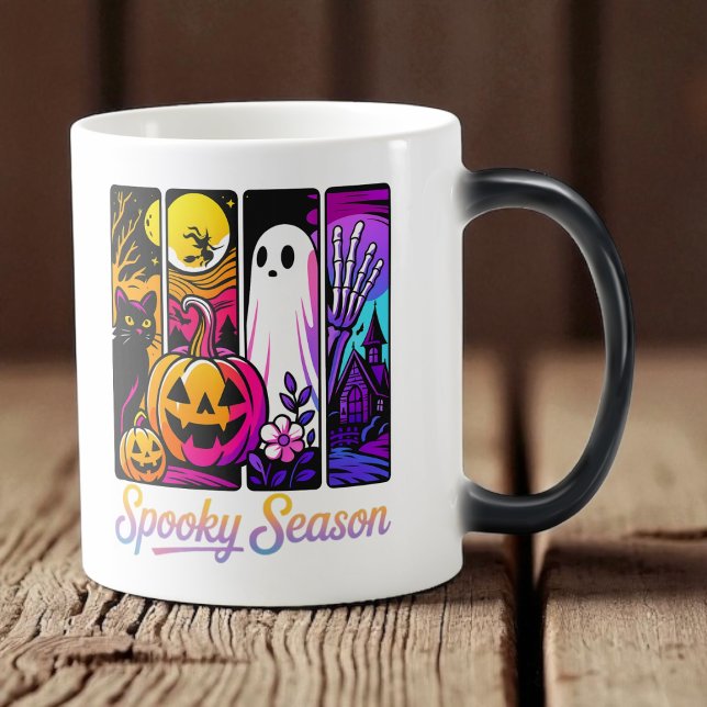 Mug Magic Halloween Pumpkin Ghost Pop Art Retro Black (Créateur téléchargé)