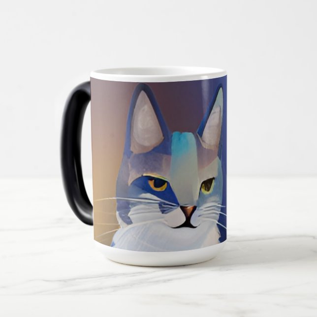 Mug Magic Illustration du soleil doré du chat bleu (Devant gauche)