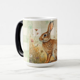 Mug Magic Jardin de fleurs et lapin vintage à carreaux